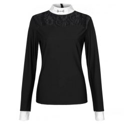 Koszulka jeździecka konkursowa damska EQUESTRIAN QUEEN Sienna 25AW. Czarne t-shirty damskie EQUESTRIAN QUEEN, l, z aplikacjami, z koronki, bez kołnierzyka. Za 198.99 zł.