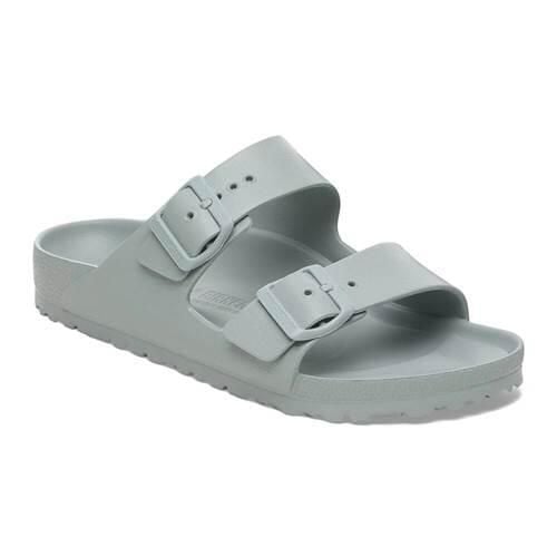 Klapki damskie Birkenstock Arizona Eva Pure Sage. Zielone klapki damskie Birkenstock, bez wzorów, z materiału, bez obcasa. Za 358.00 zł.