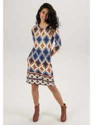 Aniston Sukienka w kolorze beżowo-jasnobrązowo-niebieskim rozmiar: 46. Brązowe sukienki damskie Aniston, na co dzień, bez wzorów, z wiskozy, bez kołnierzyka, bez ramiączek, midi, proste. Za 95.99 zł.