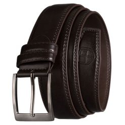 Brązowy, męski pasek ze skóry ekologicznej z tradycyjną klamrą - Peterson. Brązowe paski męskie Peterson, bez wzorów, ze skóry ekologicznej. Za 45.00 zł.