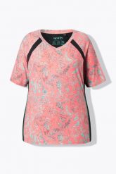 Damskie T-shirt liście siateczka dekolt w szpic rękaw 1/2 z recyklingu. Brązowe t-shirty damskie Ulla Popken, plus size, bez wzorów, z dżerseju, bez kołnierzyka. Za 199.99 zł.