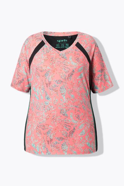 Damskie T-shirt liście siateczka dekolt w szpic rękaw 1/2 z recyklingu. Brązowe t-shirty damskie Ulla Popken, plus size, bez wzorów, z dżerseju, bez kołnierzyka. Za 199.99 zł.