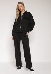 Czarny Bawełniany Komplet Dresowy Bluza na Suwak i Spodnie Tevrisa. Czarne bluzy bez kaptura damskie Born2be, l, z bawełny. Za 189.99 zł.