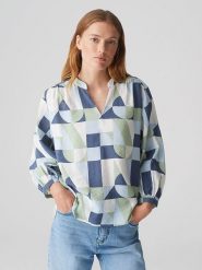 OPUS Bluzka w kolorze błękitno-granatowo-zielonym rozmiar: 34. Niebieskie bluzki damskie Opus, bez wzorów, bez kołnierzyka, bez ramiączek. Za 143.99 zł.