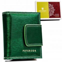 Portfel skórzany Peterson PTN 42329-SH zielony. Zielone portfele damskie Peterson, bez wzorów, ze skóry. Za 94.00 zł.