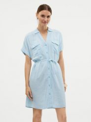 Vero Moda Sukienka letnia Linn 10323027 Błękitny Relaxed Fit. Niebieskie sukienki damskie Vero Moda, na lato, xl, bez wzorów, ze lnu, bez kołnierzyka, bez ramiączek. Za 159.99 zł.