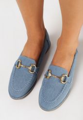 Niebieskie Eleganckie Mokasyny na Płaskiej Podeszwie z Klamrą Nustia. Niebieskie mokasyny damskie Born2be. Za 84.99 zł.