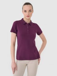 4F Koszulka polo slim damska - fioletowa XS. Fioletowe bluzki damskie 4f, xs, bez wzorów, z bawełny, klasyczne, bez kołnierzyka, bez ramiączek. W wyprzedaży za 59.99 zł.