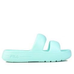 Klapki damskie sportowe Fila SUPERBUBBLE SLIDE. Zielone klapki damskie Fila, bez wzorów, bez obcasa. Za 79.00 zł.