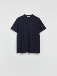 Strukturalny t-shirt comfort fit - granatowy. Niebieskie t-shirty męskie Reserved, l, bez wzorów, z bawełny, bez kołnierzyka. Za 79.99 zł.