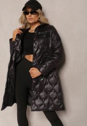 Czarna Kurtka za Kolano z Kołnierzem Pikowana Vilia. Czarne kurtki damskie Renee, na jesień, l, bez wzorów, bez kaptura. Za 189.99 zł.