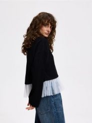 Bluza z tiulowym dołem - czarny. Czarne bluzy bez kaptura damskie Reserved, l, z bawełny. Za 99.99 zł.