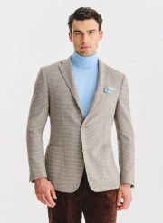 PAKO LORENTE - Jasnobrązowa marynarka w drobną kartkę. Marynarki męskie Pako Lorente, bez wzorów, z poliesteru. Za 699.99 zł.