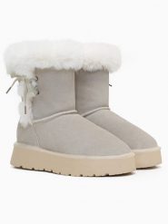 Gooce Skórzane kozaki zimowe "Alissa" w kolorze jasnoszaro-białym rozmiar: 40. Białe kozaki damskie Gooce, ze skóry, bez obcasa, na platformie. Za 217.99 zł.