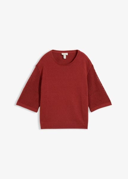 Sweter z mieszanki bawełny i lnu. Brązowe swetry klasyczne damskie bonprix, z bawełny, bez kołnierzyka. Za 107.99 zł.