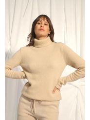 Just Cashmere Kaszmirowy golf "June" w kolorze beżowym rozmiar: L. Brązowe golfy damskie Just Cashmere, l, bez wzorów, z kaszmiru, bez ramiączek. Za 524.62 zł.