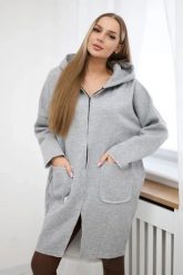 Bluza ocieplana rozpinana z dłuższym tyłem szara. Szare bluzy z kapturem damskie KESI, l, z bawełny. Za 218.51 zł.