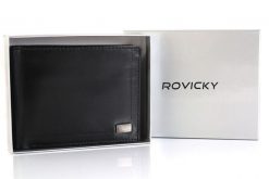 Portfel skórzany Rovicky CPR-021-BAR czarny. Czarne portfele męskie ROVICKY, bez wzorów, ze skóry. Za 71.99 zł.