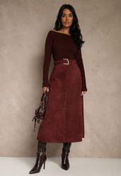 Bordowa Spódnica z Wiskozy z Bawełną z Imitacji Zamszu z Paskiem Oliweda. Czerwone spódniczki damskie Renee, l, bez wzorów, z bawełny, midi. Za 139.99 zł.