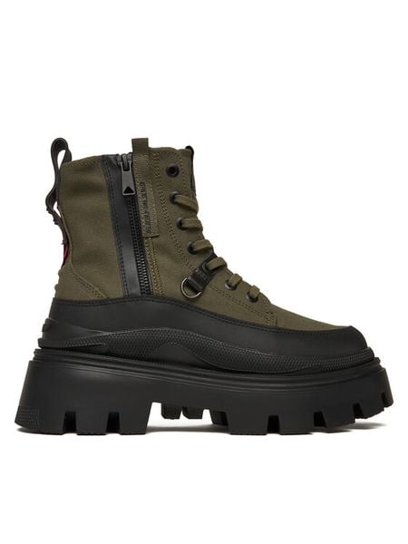Palladium Trzewiki Pallasquad Zip Tx 99532-325-M Zielony. Zielone botki damskie Palladium, z materiału, bez obcasa, na płaskiej podeszwie, bez zapięcia. Za 519.99 zł.
