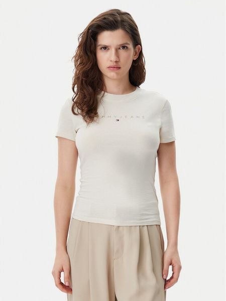 Tommy Jeans T-Shirt Tonal Linear DW0DW20315 Beżowy Slim Fit. Brązowe szorty męskie Tommy Jeans, z bawełny, bez kołnierzyka. Za 89.99 zł.