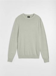 Bawełniany sweter basic - zielony. Zielone swetry męskie Sinsay, l, bez wzorów, z bawełny, bez kołnierzyka. Za 39.99 zł.