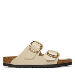 Klapki Birkenstock. Brązowe klapki damskie Birkenstock, bez wzorów, bez obcasa. Za 719.99 zł.