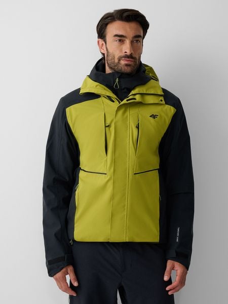 4F Kurtka trekkingowa membrana 10000 męska - oliwkowa M. Brązowe kurtki męskie 4f, m, bez wzorów, z materiału, klasyczne, bez kaptura. Za 399.99 zł.