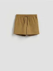 Strukturalne szorty plażowe - beżowy. Brązowe szorty męskie Reserved, z tkaniny, bez kołnierzyka. Za 99.99 zł.