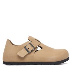 Półbuty Birkenstock. Brązowe półbuty damskie Birkenstock, bez wzorów, bez obcasa, na płaskiej podeszwie. Za 719.99 zł.
