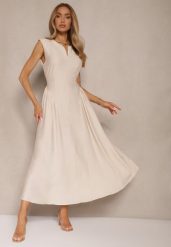 Beżowa Rozkloszowana Sukienka z Wiskozy Lirune. Brązowe sukienki damskie Renee, na co dzień, na lato, l, bez wzorów, z wiskozy, eleganckie, bez kołnierzyka, bez ramiączek, maxi, rozkloszowane. W wyprzedaży za 97.99 zł.