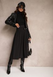 Czarna Plisowana Spódnica o Rozkloszowanym Kroju w Stylu Preppy z Paskiem Setina. Czarne spódniczki damskie Renee, m, bez wzorów, biznesowe, midi, dopasowane. Za 159.99 zł.