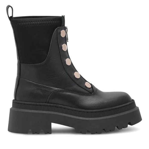 Botki Eva Minge. Czarne botki damskie Eva Minge, bez obcasa, na płaskiej podeszwie, bez zapięcia. Za 479.00 zł.