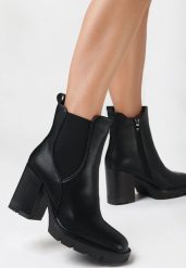 Czarne Botki Bressoline. Czarne botki damskie Born2be, z jeansu, casualowe, bez obcasa, na obcasie, bez zapięcia. Za 159.99 zł.