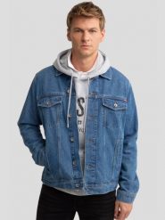 Kurtka męska jeansowa niebieska Carl 295. Niebieskie kurtki męskie Big Star, l, bez wzorów, z dresówki, klasyczne, bez kaptura. W wyprzedaży za 269.99 zł.