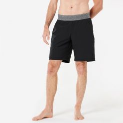 Spodenki Do Jogi Dynamicznej Męskie Lekkie Czarne. Czarne szorty męskie KIMJALY, z elastanu, bez kołnierzyka. Za 69.99 zł.