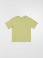 Bawełniana jednolita koszulka z krótkim rękawem - zielony. Zielone t-shirty damskie Sinsay, l, bez wzorów, z bawełny, bez kołnierzyka. Za 25.99 zł.