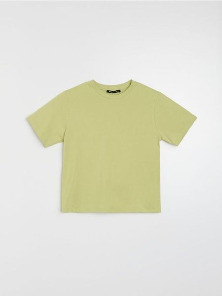 Bawełniana jednolita koszulka z krótkim rękawem - zielony. Zielone t-shirty damskie Sinsay, l, bez wzorów, z bawełny, bez kołnierzyka. Za 25.99 zł.