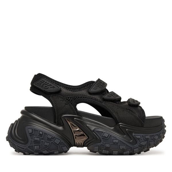 Sandały Buffalo. Czarne sandały damskie Buffalo, bez wzorów, bez obcasa, na płaskiej podeszwie. Za 429.99 zł.