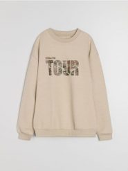 Bluza crewneck z napisem - beżowy. Brązowe bluzy bez kaptura męskie Sinsay, l. Za 39.99 zł.