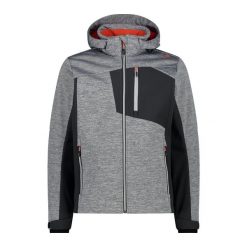 Kurtka z kapturem softshell w dzianinowy wzór CMP. Szare kurtki męskie CMP, bez wzorów, z dzianiny, sportowe, z kapturem. Za 506.50 zł.