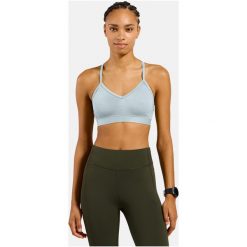 Biustonosz sportowy damski ODLO Sport bra MERINO SOFT. Niebieskie biustonosze sportowe damskie Odlo, bez wzorów, z materiału. Za 219.99 zł.