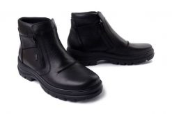 RIEKER TEX F5463-00 black, botki męskie. Czarne buty zimowe męskie Rieker, na zimę, z wełny, bez zapięcia. Za 559.90 zł.