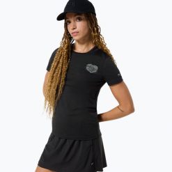 Koszulka damska super.natural Little Heartwood Tee. Czarne topy sportowe damskie Super.natural, l, bez wzorów, z dzianiny, bez ramiączek. Za 189.99 zł.