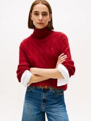 Tommy Hilfiger Wełniany sweter Kobiety Wełna czerwony, XS. Czerwone swetry klasyczne damskie Tommy Hilfiger, xs, z wełny, bez kołnierzyka. Za 649.95 zł.