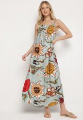 Jasnozielona Sukienka z Wiskozą i Lnem w Kwiaty Rinetia. Zielone sukienki damskie Born2be, na spacer, na wiosnę, l, bez wzorów, z wiskozy, eleganckie, bez kołnierzyka, bez ramiączek, maxi, sportowe. W wyprzedaży za 59.99 zł.