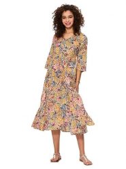 Aller Simplement Sukienka ze wzorem rozmiar: 34/36. Sukienki damskie Aller Simplement, bez wzorów, z bawełny, klasyczne, bez kołnierzyka, bez ramiączek, midi. Za 92.21 zł.