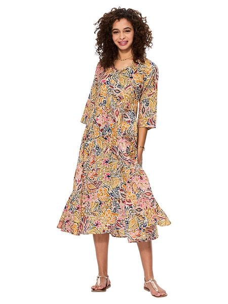 Aller Simplement Sukienka ze wzorem rozmiar: 34/36. Sukienki damskie Aller Simplement, bez wzorów, z bawełny, klasyczne, bez kołnierzyka, bez ramiączek, midi. Za 92.21 zł.