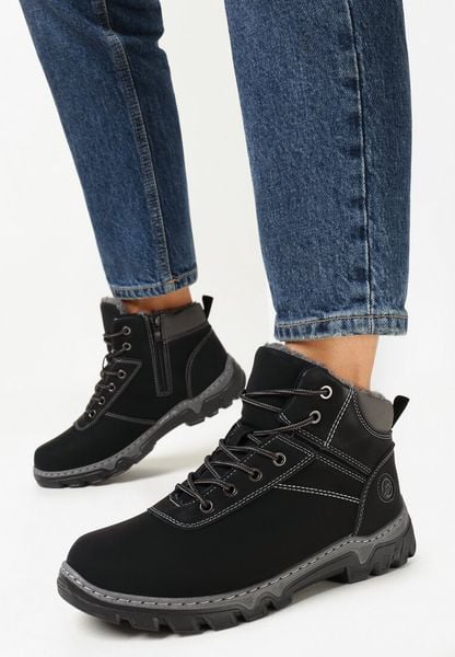 Czarno-Szare Traperki Sportowe Mocno Ocieplone Vimee. Czarne trapery damskie Born2be, bez obcasa. Za 89.99 zł.