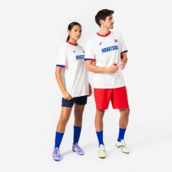 Koszulka piłkarska dla kibiców Chorwacja 2026. Białe t-shirty damskie KIPSTA, l, z materiału, bez ramiączek, do piłki nożnej. Za 44.99 zł.